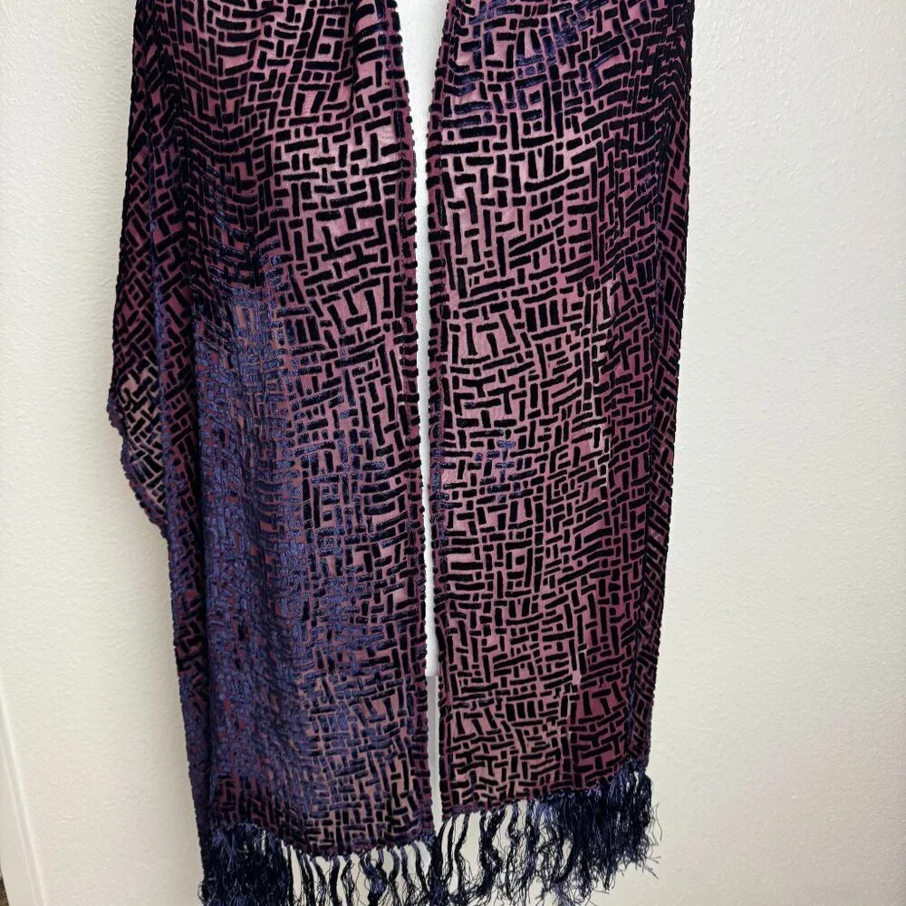 Vintage Piano Scarf Shawl  Silk and Velvet Fringe